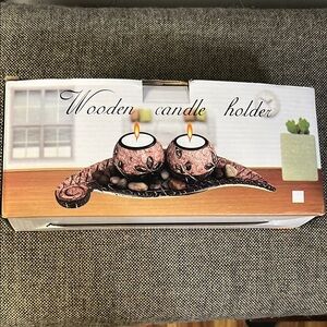 Wooden Candle Holder Set, new in box. Distressed white.